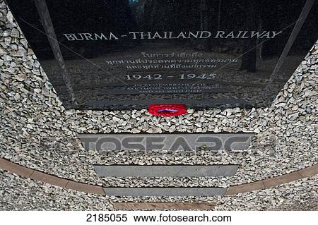 Stock Photography - Thailand, Australian WWII remembrance stone along section of railway at Hellfire Pass railway cutting; Kanchanaburi. Fotosearch