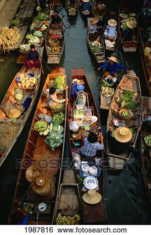 Thailand, Bangkok, Damnern Saduak Floating Market View Large Photo Image Stock Photograph - Thailand, Bangkok, Damnern Saduak Floating Market. Fotosearch