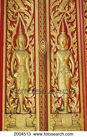 Thailand, Bangkok, Full Length Detail Of Golden Temple Door Against Red, Culture Art View Large Photo Image Stock Image - Thailand, Bangkok, Full Length Detail Of Golden Temple Door Against Red, Culture Art. Fotosearch