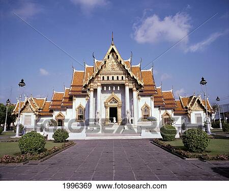 Stock Photo - Thailand, Bangkok, Marble Temple Exterior Front View Architecture A75A. Fotosearch