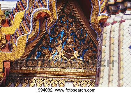 Stock Image - Thailand, Bangkok, Wat Phra Keo (Grand Palace), Intricate Detail Of Architecture.. Fotosearch