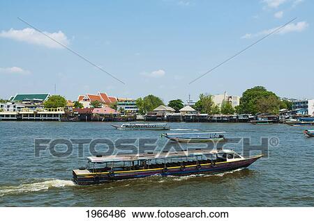 Thailand, Bangkok, Water Taxi In Chao Phraya River. View Large Photo Image Stock Photograph - Thailand, Bangkok, Water Taxi In Chao Phraya River.. Fotosearch