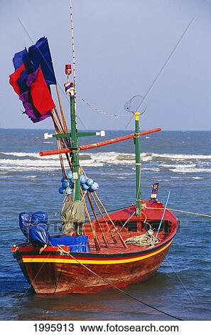 Thailand, Cha-Am, Beachtown For Bangkok Weekenders, Colorful Fishing Boat. View Large Photo Image Stock Image - Thailand, Cha-Am, Beachtown For Bangkok Weekenders, Colorful Fishing Boat.. Fotosearch