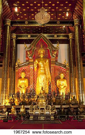 Thailand, Chiang Mai, Buddha Statues In Wat Chedi Luang Wora Wihan Buddhist Temple. View Large Photo Image Picture - Thailand, Chiang Mai, Buddha Statues In Wat Chedi Luang Wora Wihan Buddhist Temple.. Fotosearch