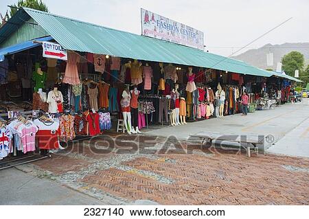 Stock Image - Thailand, Fashion centre with mannequins and clothing on display; Pai. Fotosearch