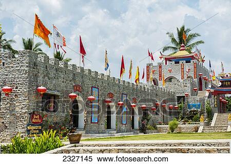 Thailand, Flags and lanterns line outside of building in Chinese village; Shandicun View Large Photo Image Stock Photography - Thailand, Flags and lanterns line outside of building in Chinese village; Shandicun. Fotosearch