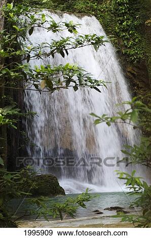 Thailand, Kanchanaburi Province, Erawan National Park, One Of The Falls From The 7-Tiered Erawan Waterfall View Large Photo Image Stock Photo - Thailand, Kanchanaburi Province, Erawan National Park, One Of The Falls From The 7-Tiered Erawan Waterfall. Fotosearch