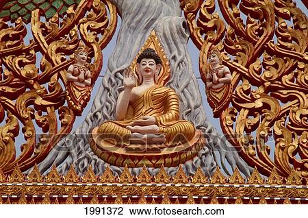 Thailand, Nong Khai, Carving Of Buddha Sitting On Lotus. View Large Photo Image Stock Image - Thailand, Nong Khai, Carving Of Buddha Sitting On Lotus.. Fotosearch