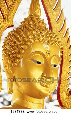 Thailand, Smiling golden Buddha statue in Shell Temple; Pathom Thani View Large Photo Image Stock Photo - Thailand, Smiling golden Buddha statue in Shell Temple; Pathom Thani. Fotosearch