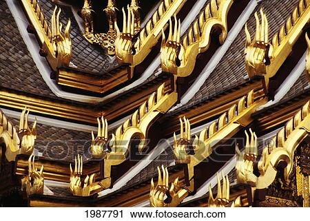 Thailand, Temple roof with gold decorations; Bangkok View Large Photo Image Stock Image - Thailand, Temple roof with gold decorations; Bangkok. Fotosearch