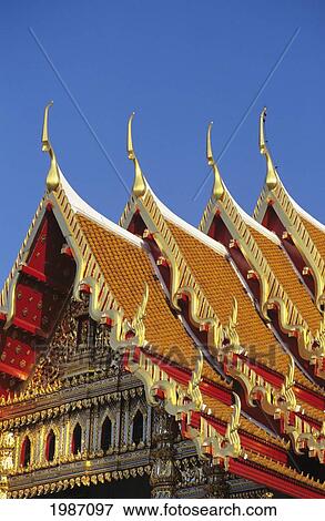 Thailand, Top of gold trimmed temple of Wat Benjamabophit (Marble Temple); Bangkok View Large Photo Image Stock Photo - Thailand, Top of gold trimmed temple of Wat Benjamabophit (Marble Temple); Bangkok. Fotosearch