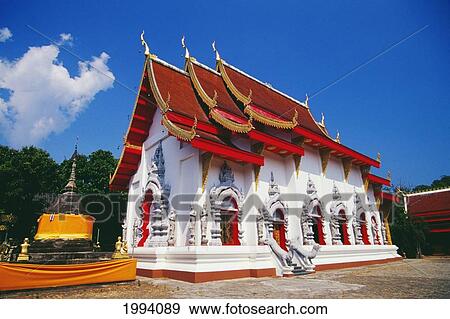 Stock Photo - Thailand, Wat Doi Tung, Red, White And Gold Temple In Northern Mountains. Fotosearch