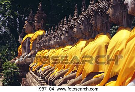 Thailand, Wat Yai Chai Monghon Bodhisattva Statues; Ayuthaya View Large Photo Image Picture - Thailand, Wat Yai Chai Monghon Bodhisattva Statues; Ayuthaya. Fotosearch