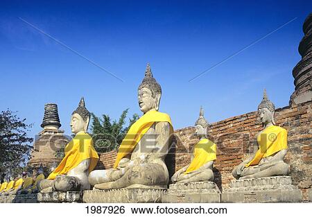Thailand, Wat Yai Chai Mongkol, View of Boddhistava Statues; Sukhothai Historical Park View Large Photo Image Stock Photograph - Thailand, Wat Yai Chai Mongkol, View of Boddhistava Statues; Sukhothai Historical Park. Fotosearch
