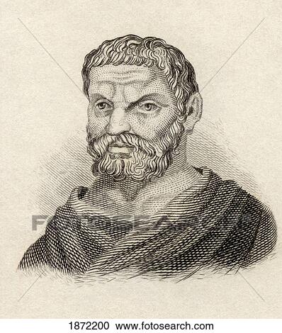 Stock Image - Thales Of Miletus Born Circa 624 Bc Died Circa 546 Bc. Pre-Socratic Greek Philosopher From Miletus. One Of The Seven Sages Of Greece. From The Book Crabbes Historical Dictionary Published 1825.. Fotosearch