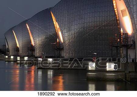 Stock Image - Thames Barrier In Evening. Fotosearch