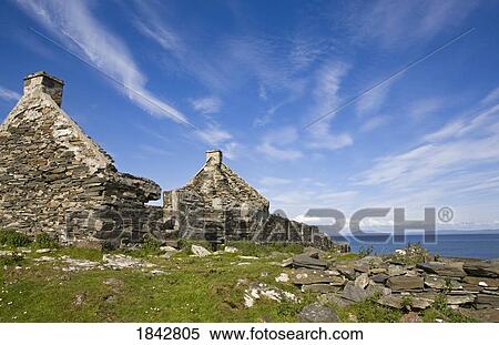 Stock Photography - The Abandoned Village; Riasg Buidhe, Colonsay, Island Of Colonsay, Scotland, Uk. Fotosearch
