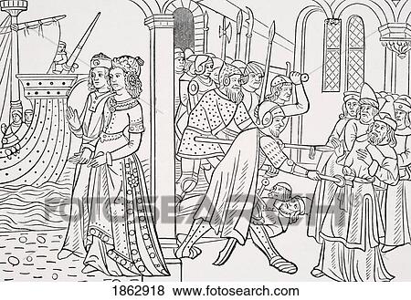 Stock Photo - The Abduction Of Helen. Facsimile Of A Wood Engraving From The Istoire De La Destruction De Troye La Grant, Mise Par Personnaiges. From Science And Literature In The Middle Ages By Paul Lacroix Published London 1878. Fotosearch
