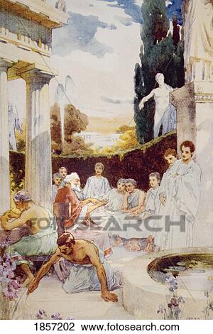 Stock Image - The Academy At Athens By James Clark. From The Book The Outline Of History By H. G. Wells Volume 1, Published 1920.. Fotosearch