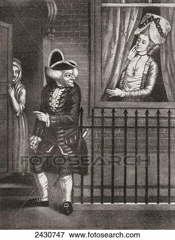 Stock Photo - The alluring prostitute beckons a gentleman customer from the window. 18th century. From Illustrierte Sittengeschichte vom Mittelalter bis zur Gegenwart by Eduard Fuchs, published 1909.. Fotosearch