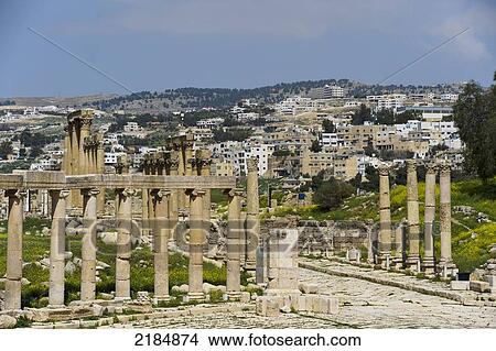 The Ancient City Of Jerash, Jordan, Middle East View Large Photo Image Picture - The Ancient City Of Jerash, Jordan, Middle East. Fotosearch