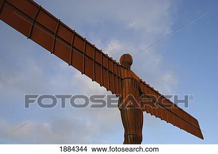 Picture - The Angel Of The North Sculpture And Blue Sky, Close Up. Fotosearch