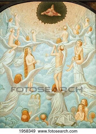 Stock Photo - The Angels Presenting To God The Souls Of The Elect. From A 15Th Century Miniature. From Military And Religious Life In The Middle Ages By Paul Lacroix Published London Circa 1880.. Fotosearch