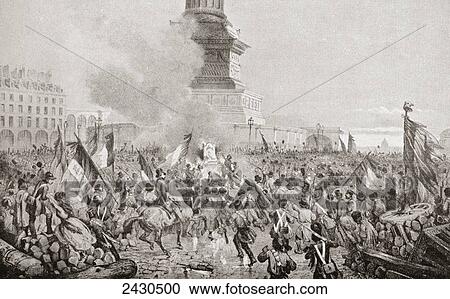 Stock Image - The angry Paris mob burning the royal throne at the July Column during the Paris Revolution of 1848. From Edward VII His Life and Times, published 1910.. Fotosearch