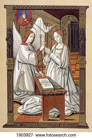 Stock Photo - The Annunciation. After A Miniature From The 16Th Century Les Petites Heures D'anne De Bretagne. From Les Artes Au Moyen Age, Published Paris 1873.. Fotosearch