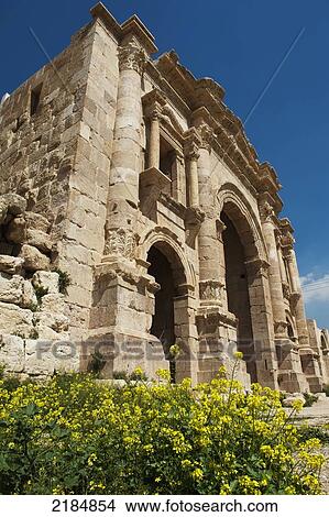The Arch Of Hadrian, Ancient Gerasa, Arch To Honor Emperor Hadrian, The Ancient City Of Jerash, Jordan, Middle East View Large Photo Image Picture - The Arch Of Hadrian, Ancient Gerasa, Arch To Honor Emperor Hadrian, The Ancient City Of Jerash, Jordan, Middle East. Fotosearch