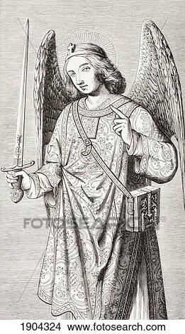 Picture - The Archangel Michael, After A Miniature In A Book Of Hours. From Les Artes Au Moyen Age, Published Paris 1873.. Fotosearch