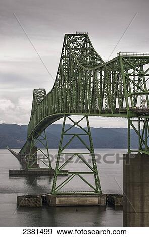 Stock Photo - The Astoria-Megler Bridge spans the Columbia River; Astoria, Oregon, United States of America. Fotosearch