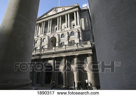 Stock Photo - The Bank Of England Viewed Through Pillars Of The Royal Exchange. Fotosearch