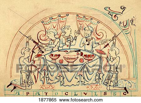 Stock Photography - The Banquet. Feast Scene From A Calendar, C. 1030. From The Book Short History Of The English People By J. R. Green, Published London 1893. Fotosearch