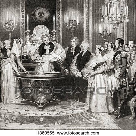 Stock Photography - The Baptism Of The Princess Royal, Princess Victoria, 1840-1901, At Buckingham Palace On February 10 1841. From A Painting By C. R. Leslie. From The Book V. R. I. Her Life And Empire By The Marquis Of Lorne, K. T. Now His Grace The Duke Of Argyll.. Fotosearch