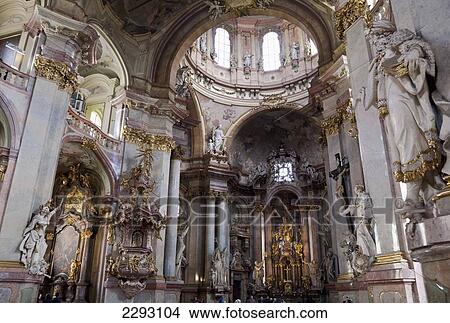 Picture - The Baroque intrerior of St Nicholas (Mikulas) Church, Mala Strana District, Prague, Czech Republic, Europe. Fotosearch