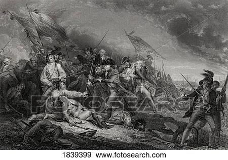 Stock Photo - The Battle At Bunkers Hill Near Boston Usa 7 June 1775 From A 19Th Century Print Engraved By J C Armytage After J Trumbull. Fotosearch