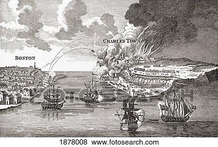 Stock Photo - The Battle Of Bunker's Hill And The Burning Of Charlestown In 1775. From The Book Short History Of The English People By J. R. Green, Published London 1893. Fotosearch