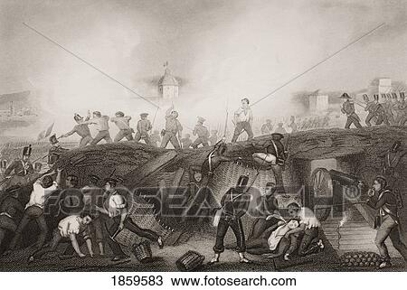 Stock Image - The Battle Of Ciudad Rodrigo, 19Th January 1812. Engraved By D. Pound After G. W. Terry. From England's Battles By Sea And Land By Lieut Col Williams, The London Printing And Publishing Company Circa 1890S. Fotosearch