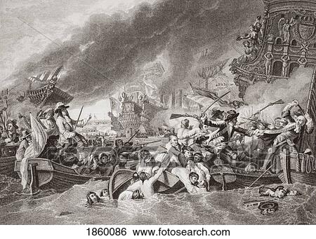 Stock Photograph - The Battle Of La Hogue. Destruction Of The French Fleet, May 22 1692. Engraved By W. Ridgway After Benjamin West. From The Book ÃƒÂ¢Ã¢â€šÂ¬Ã…â€œIllustrations Of English And Scottish HistoryÃƒÂ¢Ã¢â€šÂ¬Ã‚Â Volume Ii. Fotosearch