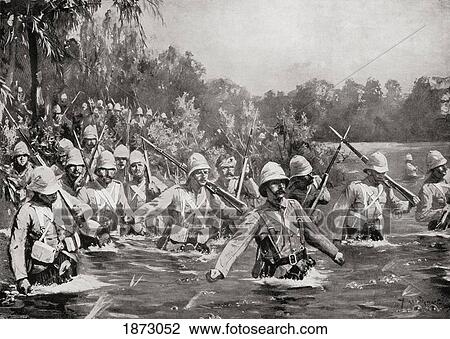 Stock Image - The Battle Of Modder River During The Second Boer War. The Argyle And Sutherland Highlanders Crossing The Drift. From The Book South Africa And The Transvaal War By Louis Creswicke, Published 1900. Fotosearch