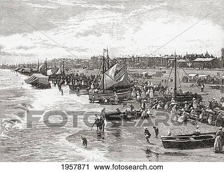 Stock Image - The Beach At Yarmouth, Norfolk, England In The Late 19Th Century. From Our Own Country Published 1898. Fotosearch