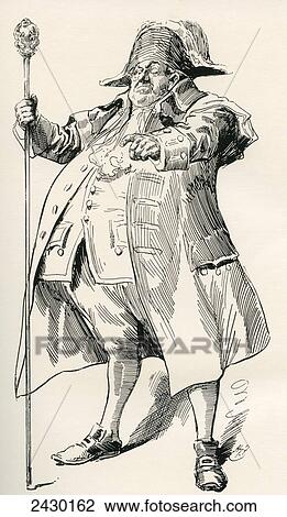 Stock Image - The Beadle. Illustration by Harry Furniss for Sketches by Boz by Charles Dickens, from The Testimonial Edition, published 1910.. Fotosearch