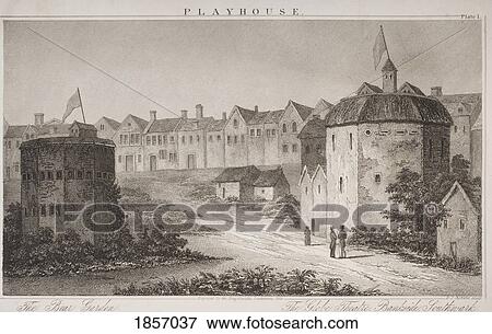 Stock Photo - The Bear Garden And The Globe Theatre, Bankside, Southwark, London, England Engraved By E. J. Roberts.. Fotosearch