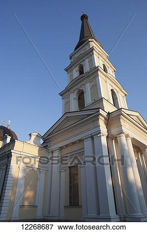 Stock Photo - The bell tower of the Preobrazhensky (Transfiguration) Cathedral on Pl. Soborna; Odessa, Ukraine. Fotosearch