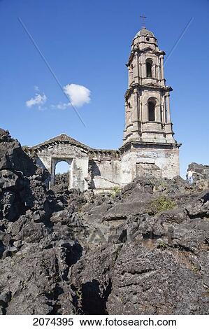 The Bell Tower Of The San Juan Parangaricutiro Church Destroyed By The Paricut View Large Photo Image Stock Photography - The Bell Tower Of The San Juan Parangaricutiro Church Destroyed By The Paricut. Fotosearch