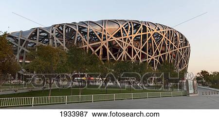 Stock Photo - The Bird's Nest Stadium Built For 2008 Summer Olympics; Beijing, China. Fotosearch