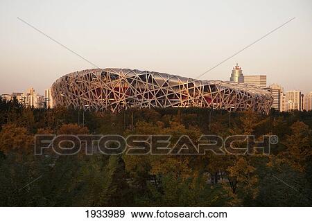 Stock Photo - The Bird's Nest Stadium Built For 2008 Summer Olympics; Beijing, China. Fotosearch