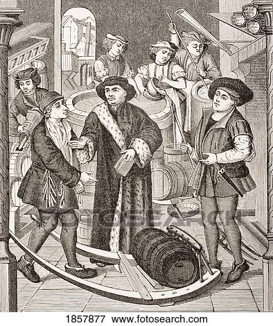 Stock Photo - The Bishop Of Tournai Receiving The Tithe Of Beer Granted By King Chilperic. From 15Th Century Window In Cathedral Of Tournai. Fotosearch
