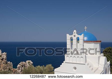 Stock Photo - The blue domed church of Panayia Poulati; Sifnos, Cyclades, Greek Islands, Greece. Fotosearch